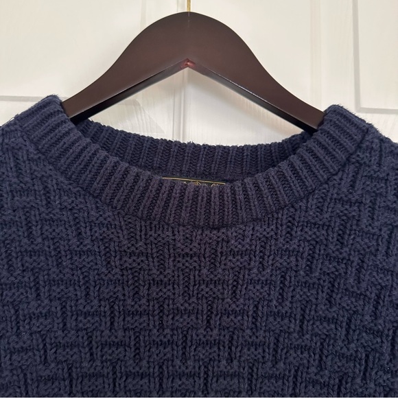 Vintage Eddie Bauer Men’s L Blue Basketweave Knit Sweater Made in USA Cotton - Picture 3 of 13